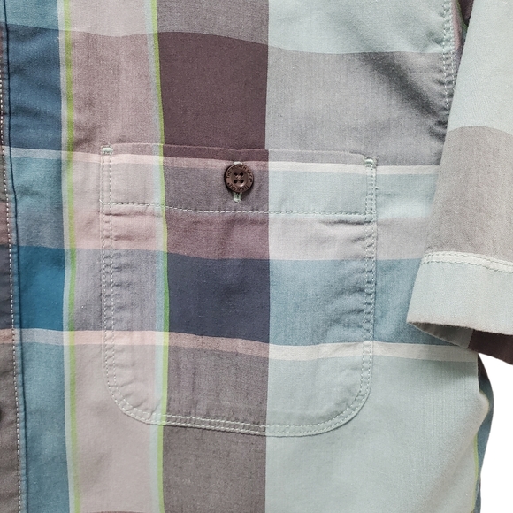 The North Face Men's Button Down Short Sleeve Shirt Green Blue Plaid Medium - Picture 4 of 7